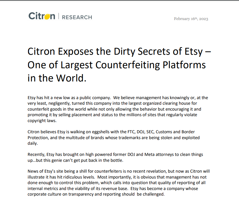 Citron Research claims Etsy is the largest counterfeit online marketplace in the world, My Opinion Sennin Esko Jewelry