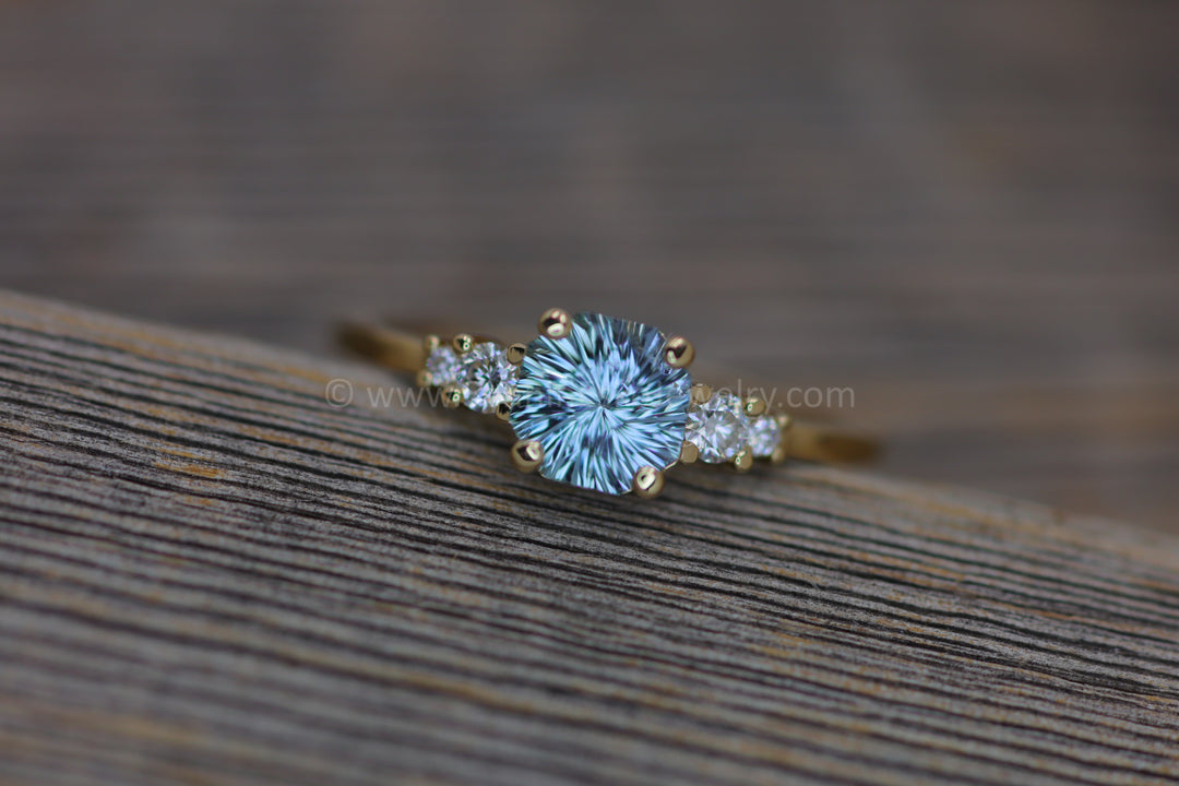 Five Stone Diamond Accented Multi Prong Setting - Depicted with a Sky Blue Montana Sapphire (Setting Only, Center Stone Sold Separately)