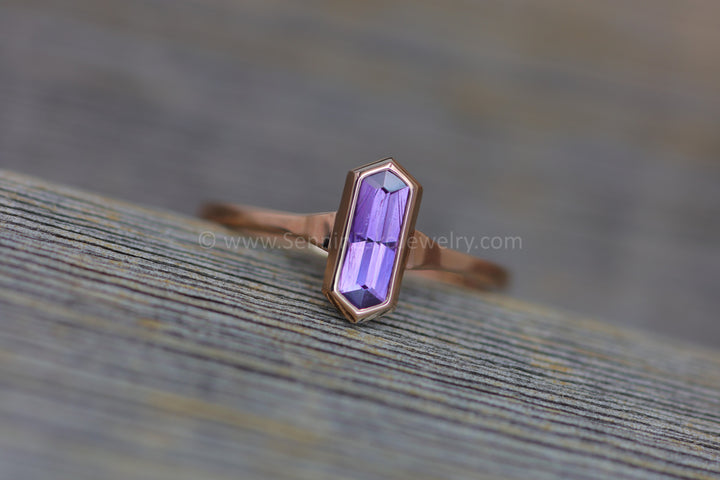 READY TO SHIP 0.5 Carat Purple Sapphire Rupee Rose Gold Bezel Ring - Size 6.5