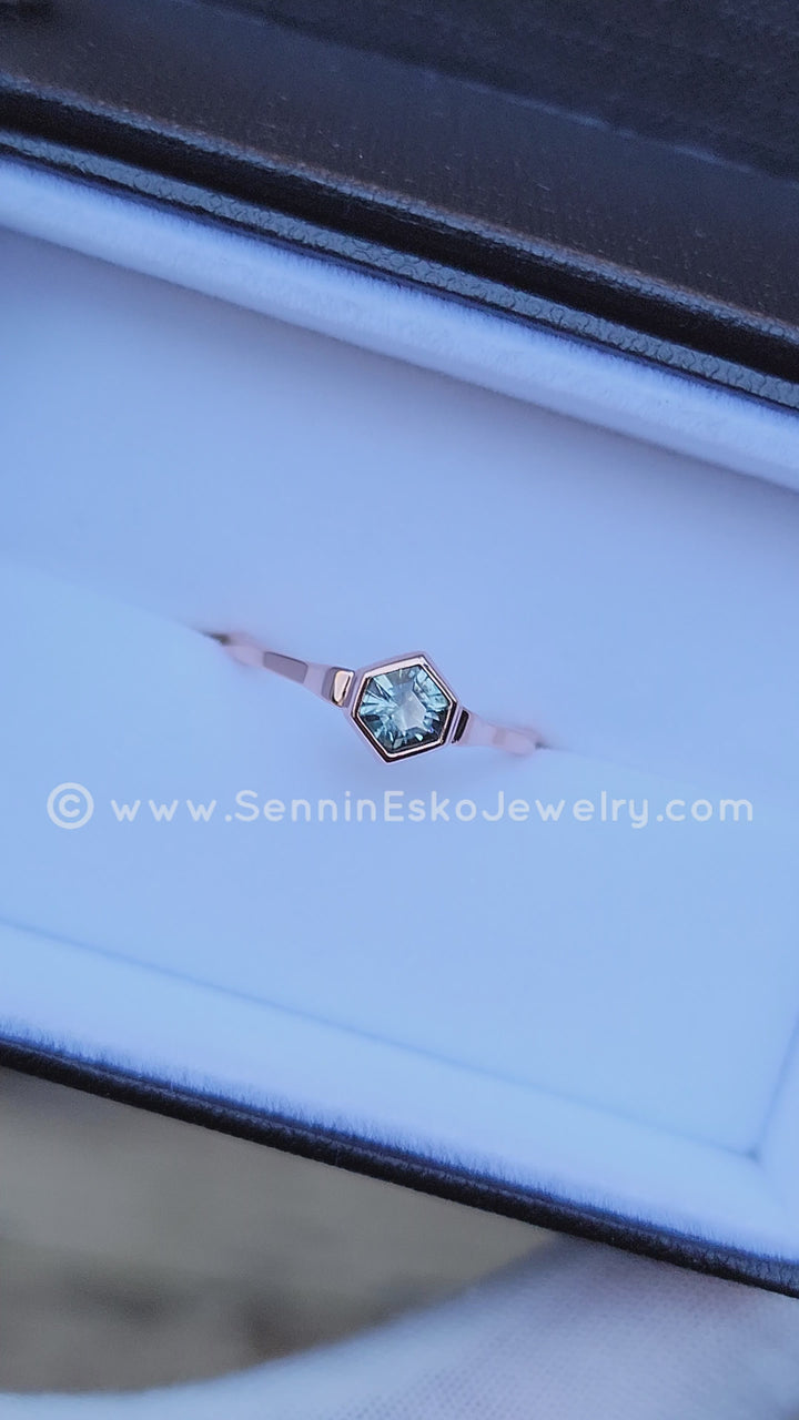 READY TO SHIP 0.56 Carat Teal Montana Sapphire Rose Gold Bezel Ring - Size 6.5