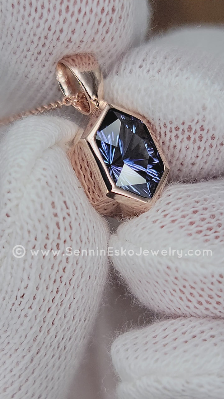 Rose Gold Pendant for Small & Medium Sized Gems - Depicted with a Fantasy cut 2.3 carat Tanzanite (Setting Only, Center Stone Sold Separately)