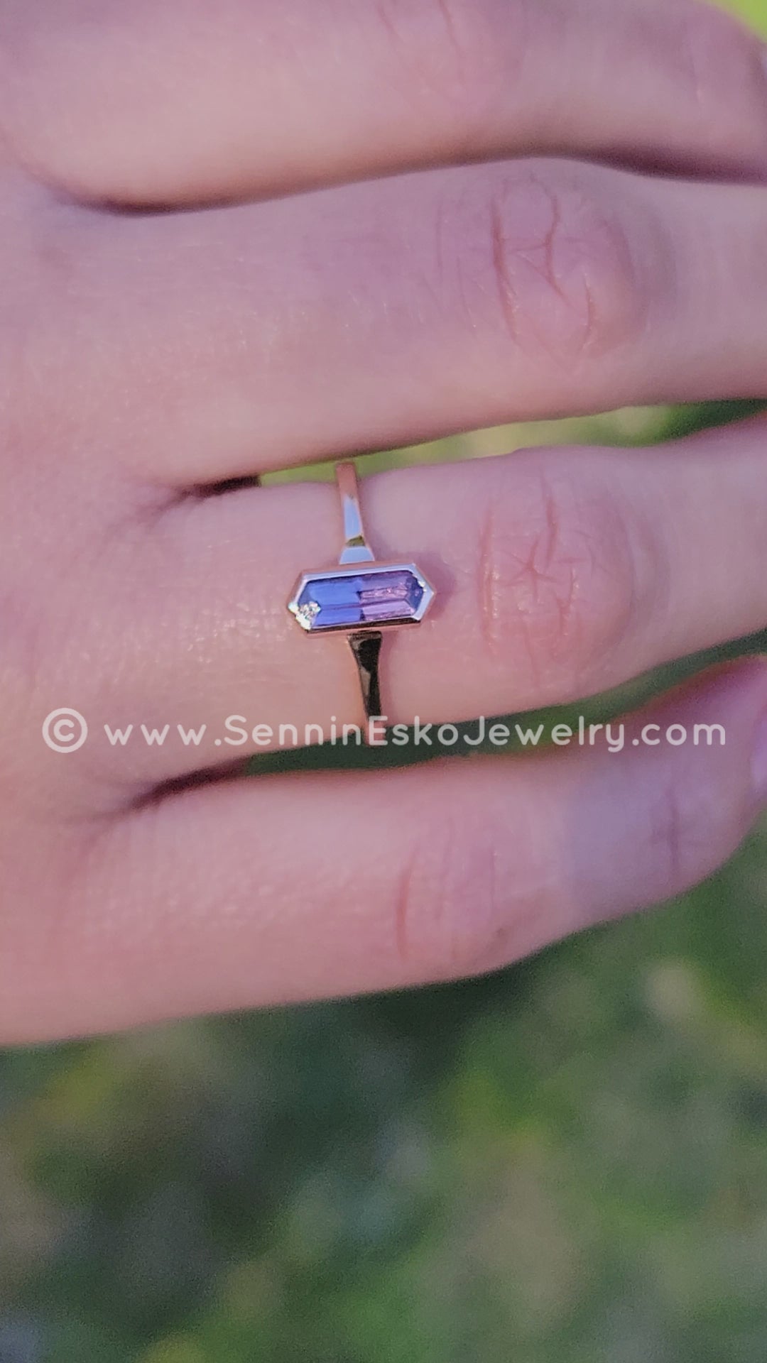 READY TO SHIP 0.5 Carat Purple Sapphire Rupee Rose Gold Bezel Ring - Size 6.5