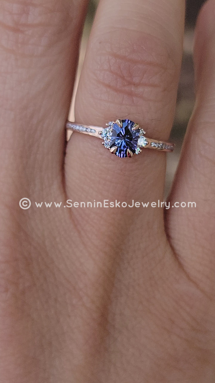 Multi Prong & Channel Set Ring Setting - Depicted with a 0.7 carat Fantasy Cut Sapphire (Setting Only, Center Stone Sold Separately)