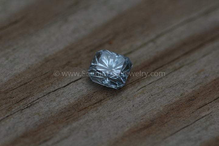 Montana Sapphire 5.7x5.4mm, 1.5 Carats - Inverted Fantasy Carved Sennin Esko Jewelry Archive Tag, Beads, Blue Montana, Blue Sapphire, Craft Supplies & Tools, Ethical Montana, Fantasy Mo Past Hand Cut Gemstones