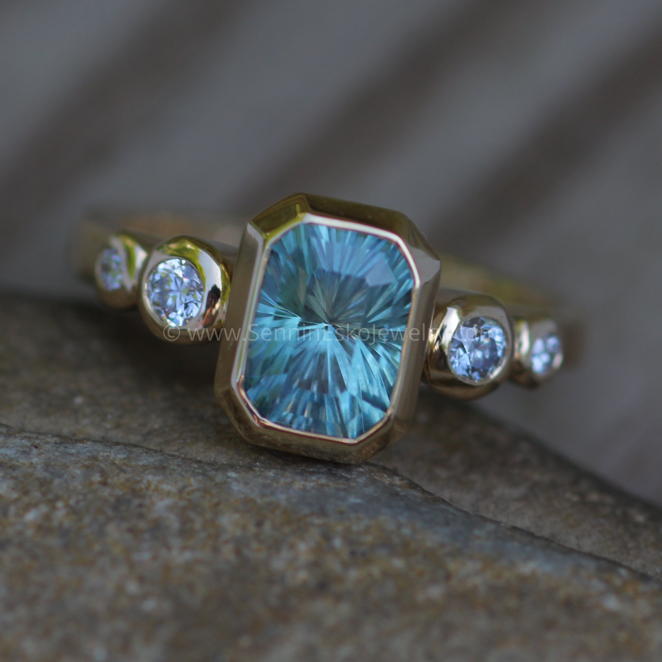 Five Stone Diamond Accented Multi Bezel Setting - Depicted