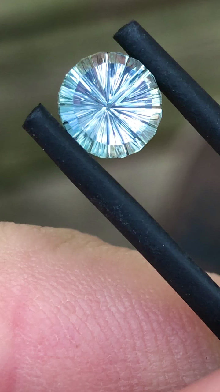 Fantasy Cut Montana Sapphire 6.8mm, 1.2 Carats - Silvery Blue Green Sapphire - Ultra low profile -  Untreated El Dorado bar Montana Sapphire