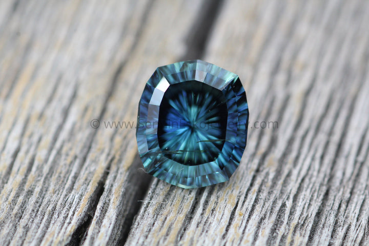 Blue Green Sapphire Fantasy Cut 7.9x6.8mm - 2 carats - Nigerian Sapphire - Large Sapphire Sennin Esko Jewelry Archive Tag, Beads, Blue Sapphire, Craft Supplies & Tools, Cushion Sapphire, Fantasy Cut, Fantasy Cu Past Hand Cut Gemstones