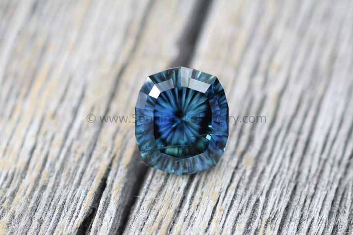 Blue Green Sapphire Fantasy Cut 7.9x6.8mm - 2 carats - Nigerian Sapphire - Large Sapphire Sennin Esko Jewelry Archive Tag, Beads, Blue Sapphire, Craft Supplies & Tools, Cushion Sapphire, Fantasy Cut, Fantasy Cu Past Hand Cut Gemstones