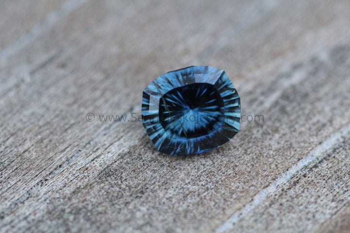 Blue Green Sapphire Fantasy Cut 7.9x6.8mm - 2 carats - Nigerian Sapphire - Large Sapphire Sennin Esko Jewelry Archive Tag, Beads, Blue Sapphire, Craft Supplies & Tools, Cushion Sapphire, Fantasy Cut, Fantasy Cu Past Hand Cut Gemstones