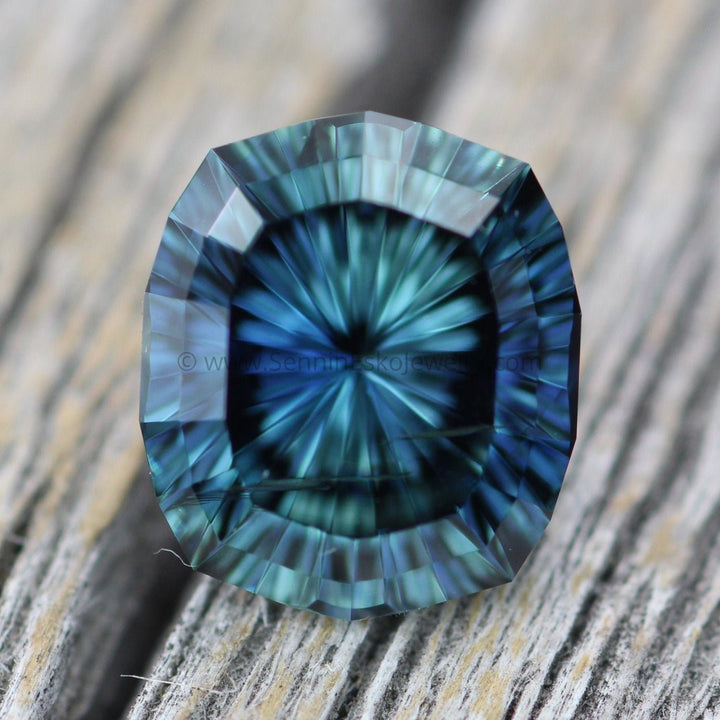 Blue Green Sapphire Fantasy Cut 7.9x6.8mm - 2 carats - Nigerian Sapphire - Large Sapphire Sennin Esko Jewelry Archive Tag, Beads, Blue Sapphire, Craft Supplies & Tools, Cushion Sapphire, Fantasy Cut, Fantasy Cu Past Hand Cut Gemstones