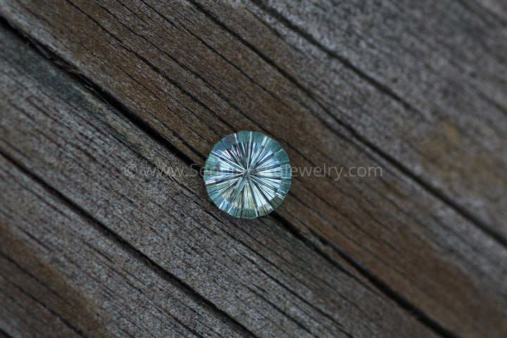 Fantasy Cut Montana Sapphire 6.8mm, 1.2 Carats - Silvery Blue Green Sapphire - Ultra low profile -  Untreated El Dorado bar Montana Sapphire Sennin Esko Jewelry Archive Tag, Beads, Blue Montana, Blue Sapphire, Craft Supplies & Tools, Ethical Montana, Fantasy Cu Past Hand Cut Gemstones
