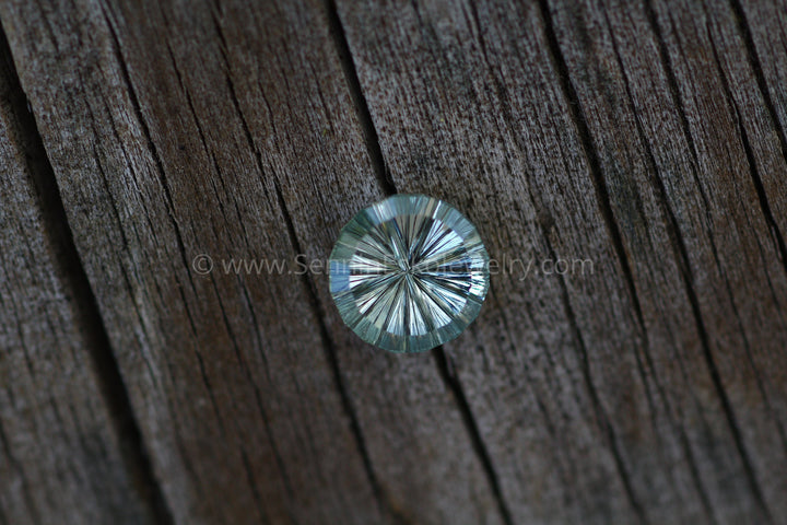 Fantasy Cut Montana Sapphire 6.8mm, 1.2 Carats - Silvery Blue Green Sapphire - Ultra low profile -  Untreated El Dorado bar Montana Sapphire Sennin Esko Jewelry Archive Tag, Beads, Blue Montana, Blue Sapphire, Craft Supplies & Tools, Ethical Montana, Fantasy Cu Past Hand Cut Gemstones