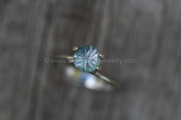 Fantasy Cut Montana Sapphire 6.8mm, 1.2 Carats - Silvery Blue Green Sapphire - Ultra low profile -  Untreated El Dorado bar Montana Sapphire Sennin Esko Jewelry Archive Tag, Beads, Blue Montana, Blue Sapphire, Craft Supplies & Tools, Ethical Montana, Fantasy Cu Past Hand Cut Gemstones