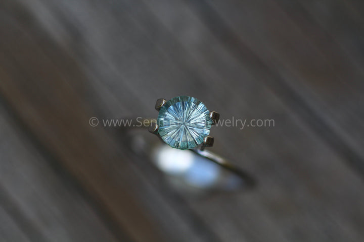 Fantasy Cut Montana Sapphire 6.8mm, 1.2 Carats - Silvery Blue Green Sapphire - Ultra low profile -  Untreated El Dorado bar Montana Sapphire Sennin Esko Jewelry Archive Tag, Beads, Blue Montana, Blue Sapphire, Craft Supplies & Tools, Ethical Montana, Fantasy Cu Past Hand Cut Gemstones