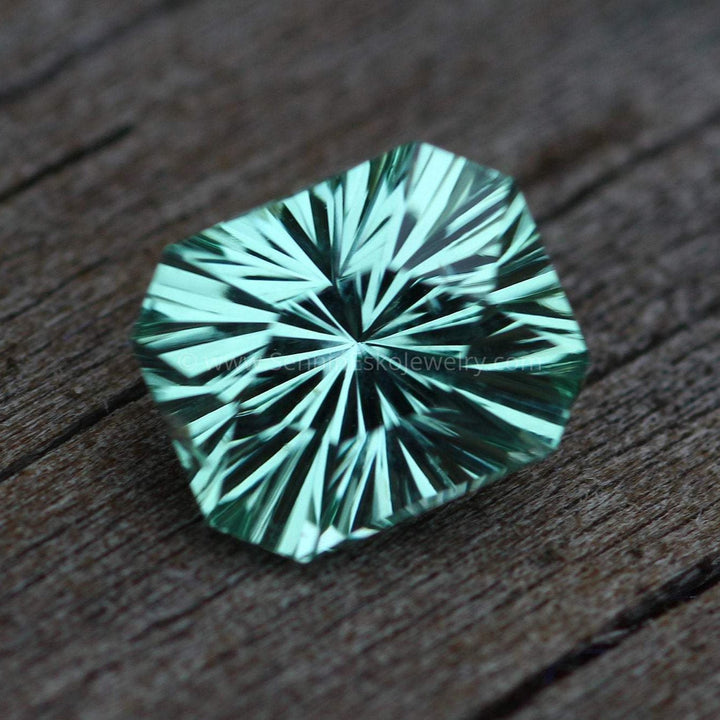 Fantasy Cut Mint Green Tourmaline - Octagon Cut Tourmaline - 1.55 carats 7.4x6.1mm Sennin Esko Jewelry Archive Tag, Beads, Blue Tourmaline, Craft Supplies & Tools, Emerald cut, Emerald Tourmaline, Fantas Past Hand Cut Gemstones