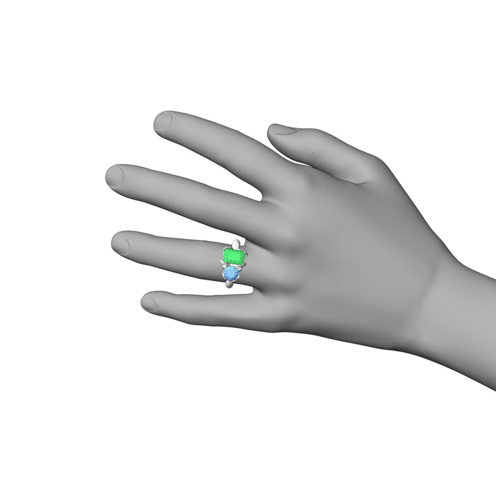 Custom Listing - Toi et Moi Green Tourmaline & Blue Zircon Ring