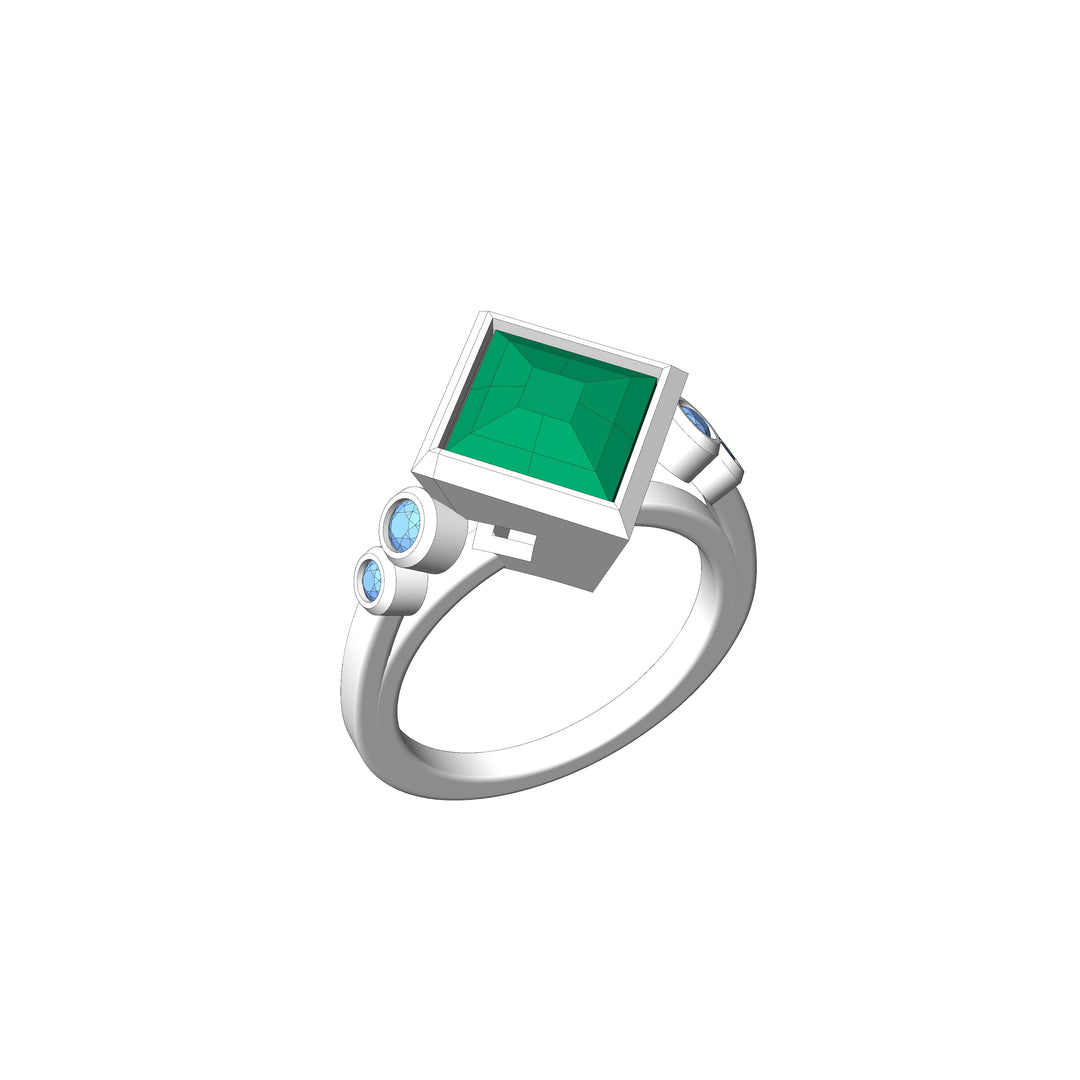 Custom Listing - 18kt White Gold Multi Bezel Ring for 4.9 Carat Mint tourmaline Quadrilateral