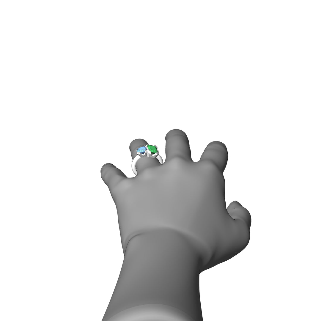 Custom Listing - Toi et Moi Green Tourmaline & Blue Zircon Ring