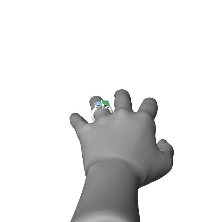 Custom Listing - Toi et Moi Green Tourmaline & Blue Zircon Ring
