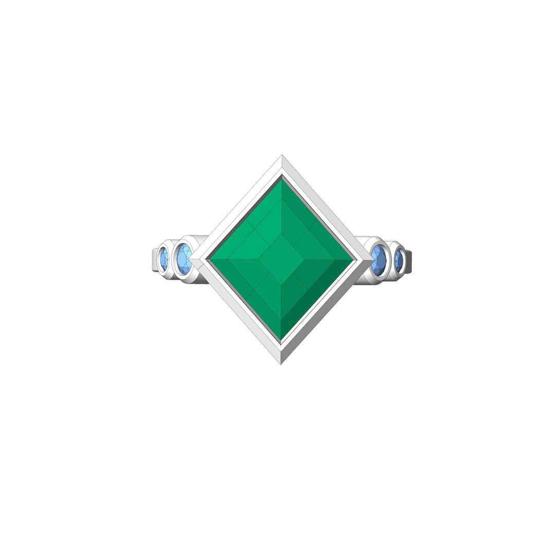 Custom Listing - 18kt White Gold Multi Bezel Ring for 4.9 Carat Mint tourmaline Quadrilateral