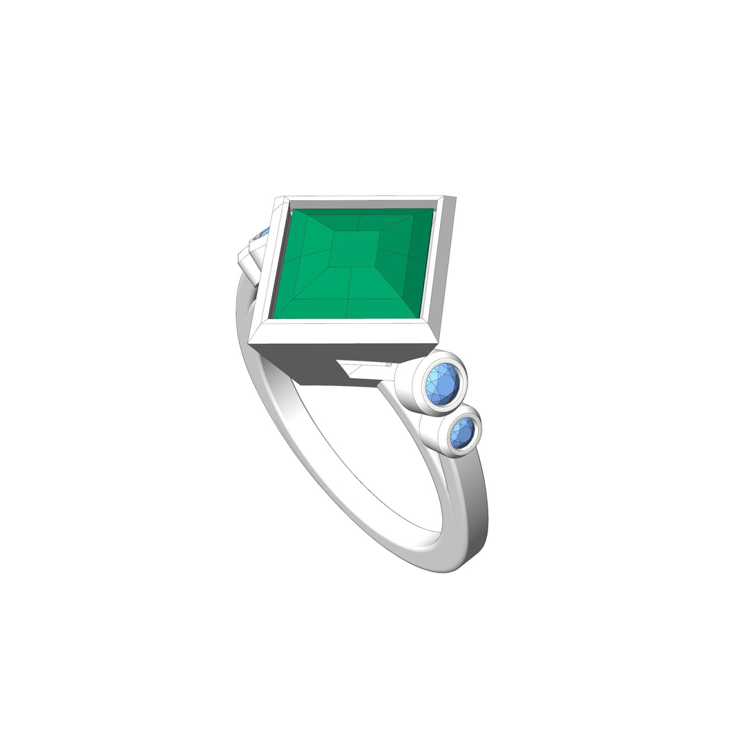 Custom Listing - 18kt White Gold Multi Bezel Ring for 4.9 Carat Mint tourmaline Quadrilateral