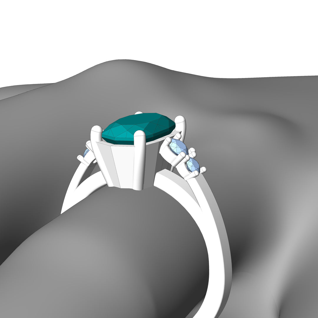 Custom Listing - 5 Gem Multi Prong Ring White Gold Render/Mockup