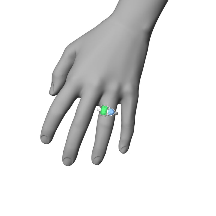 Custom Listing - Toi et Moi Green Tourmaline & Blue Zircon Ring