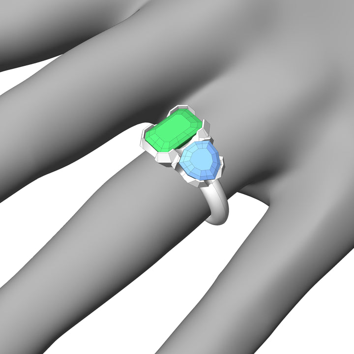 Custom Listing - Toi et Moi Green Tourmaline & Blue Zircon Ring