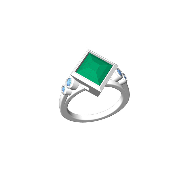 Custom Listing - 18kt White Gold Multi Bezel Ring for 4.9 Carat Mint tourmaline Quadrilateral
