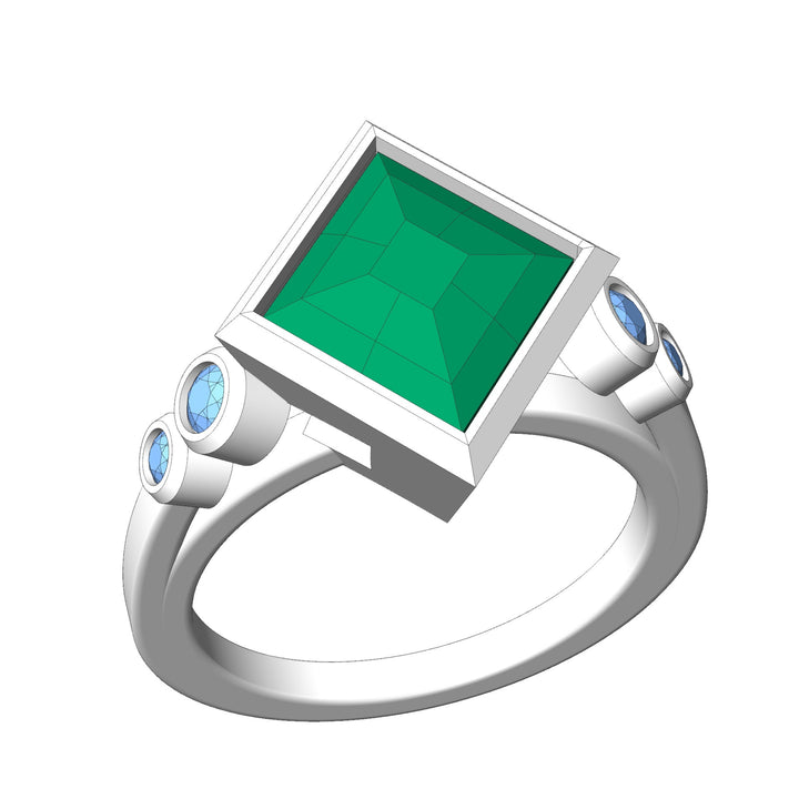 Custom Listing - 18kt White Gold Multi Bezel Ring for 4.9 Carat Mint tourmaline Quadrilateral