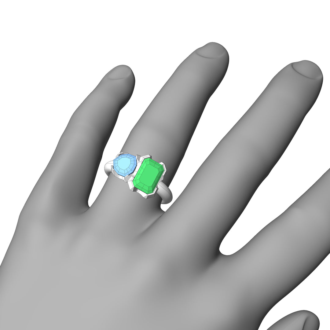 Custom Listing - Toi et Moi Green Tourmaline & Blue Zircon Ring