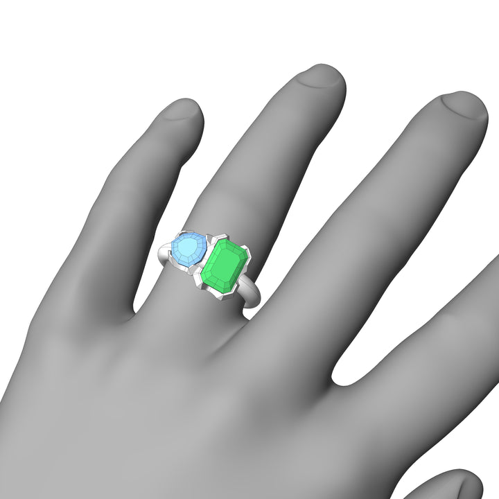 Custom Listing - Toi et Moi Green Tourmaline & Blue Zircon Ring