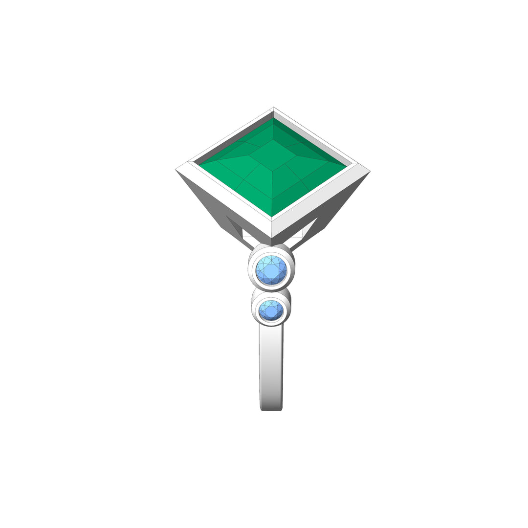 Custom Listing - 18kt White Gold Multi Bezel Ring for 4.9 Carat Mint tourmaline Quadrilateral