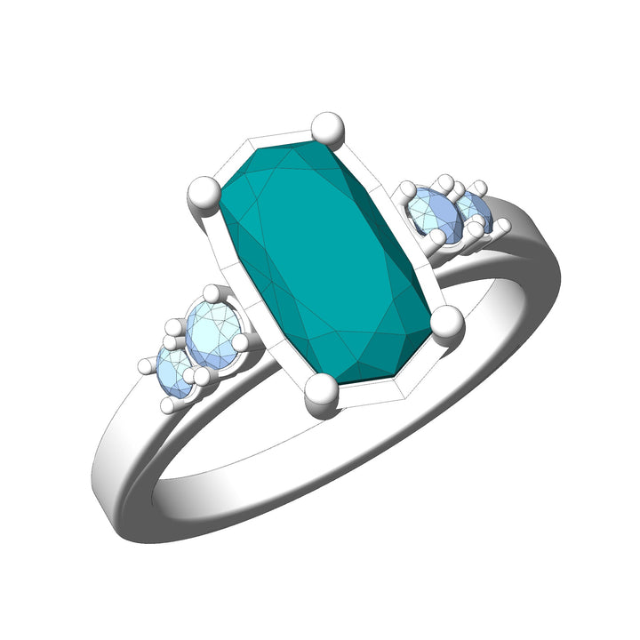 Custom Listing - 5 Gem Multi Prong Ring White Gold Render/Mockup