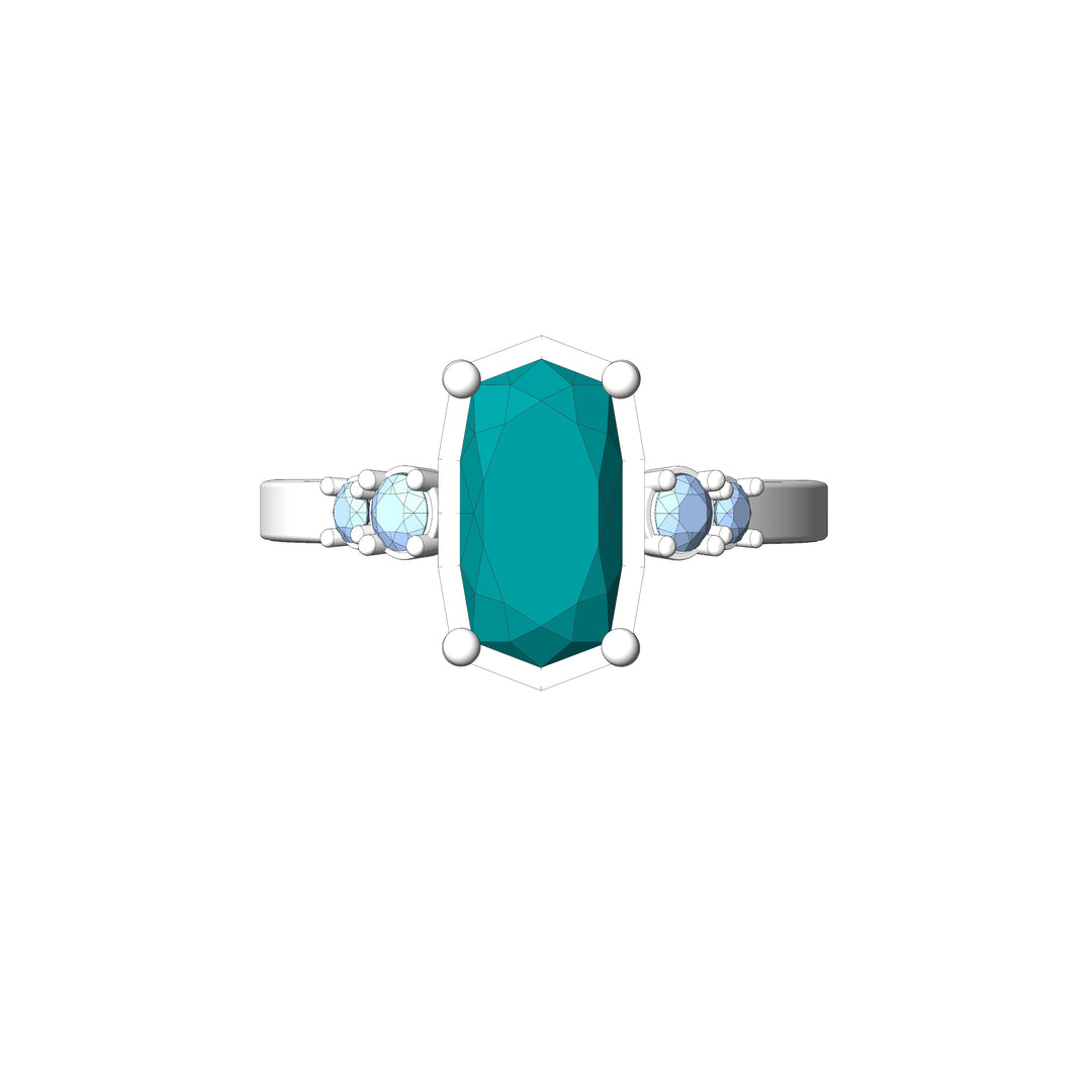 Custom Listing - 5 Gem Multi Prong Ring White Gold Render/Mockup