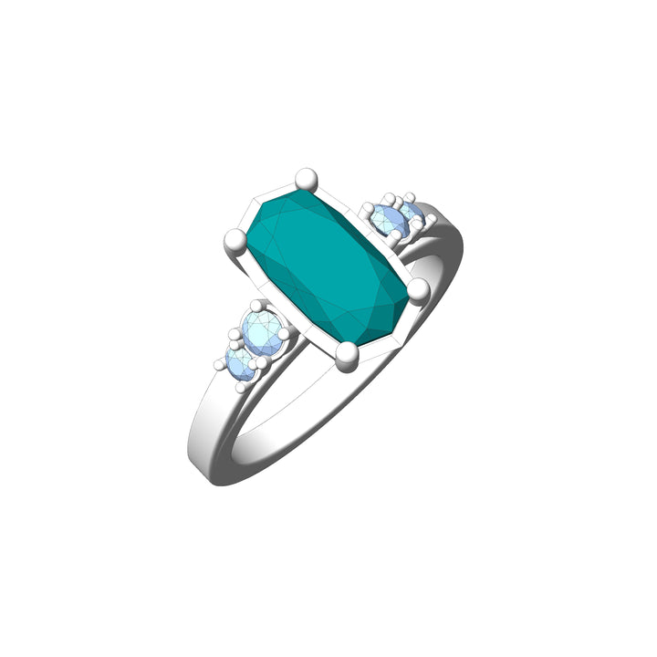Custom Listing - 5 Gem Multi Prong Ring White Gold Render/Mockup