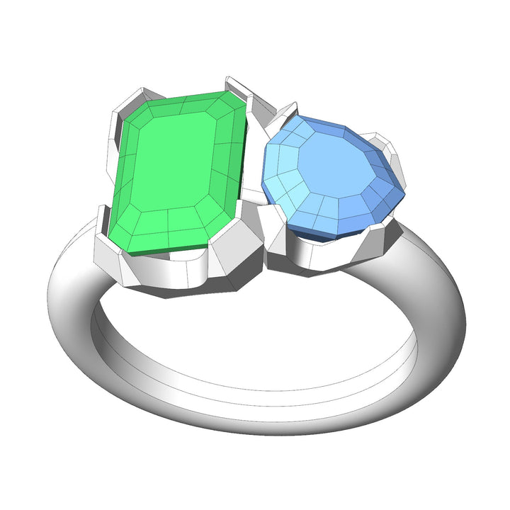 Custom Listing - Toi et Moi Green Tourmaline & Blue Zircon Ring