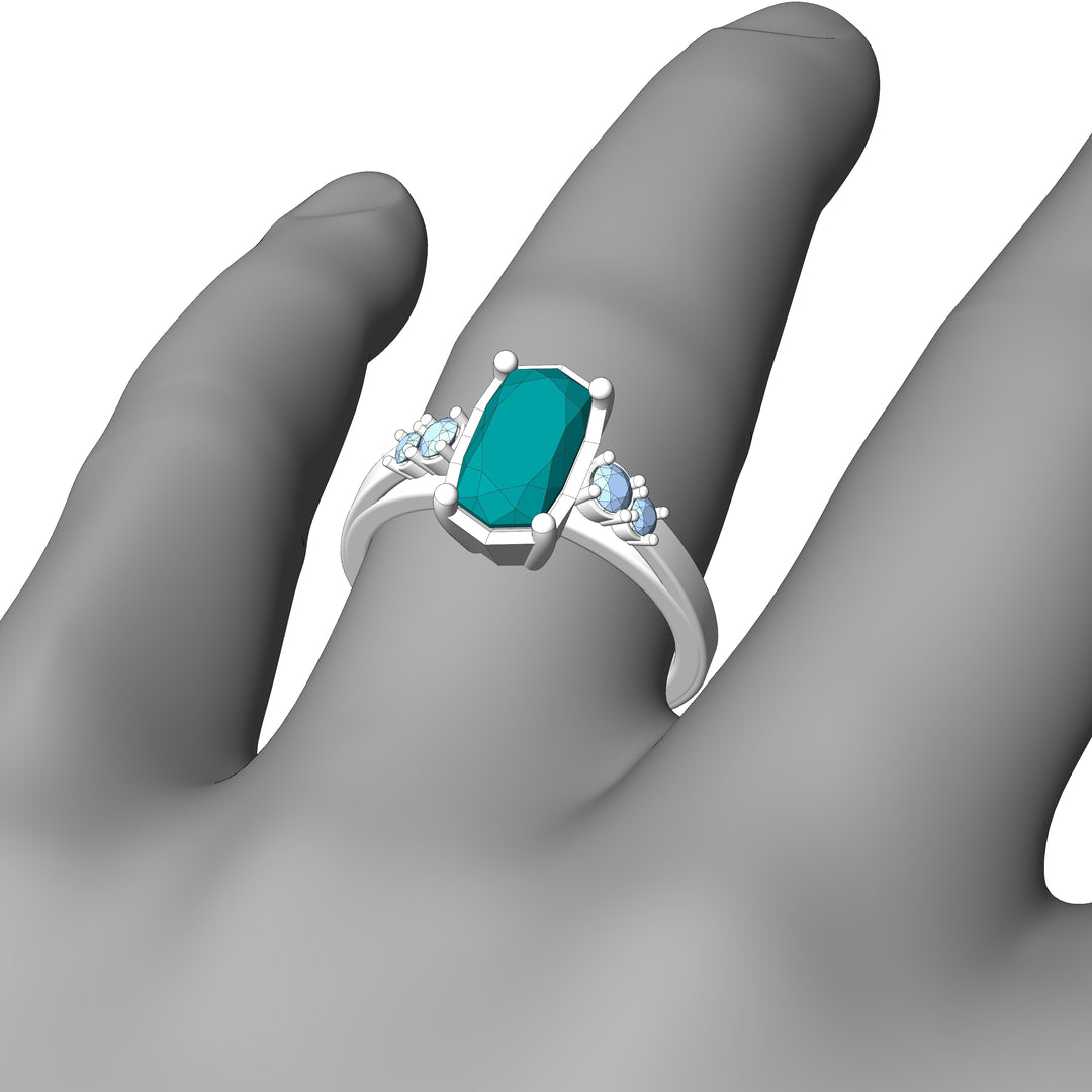 Custom Listing - 5 Gem Multi Prong Ring White Gold Render/Mockup