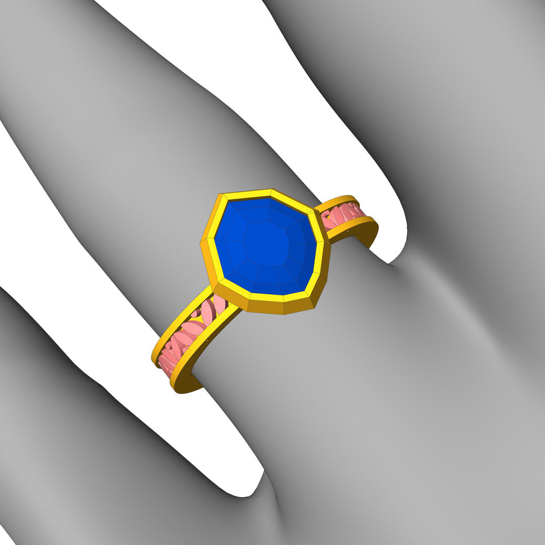 Custom Listing - Blue Sapphire Shield Leaf Bezel Ring