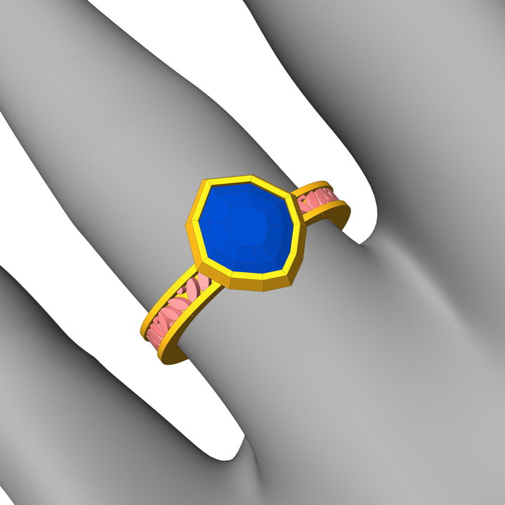 Custom Listing - Blue Sapphire Shield Leaf Bezel Ring