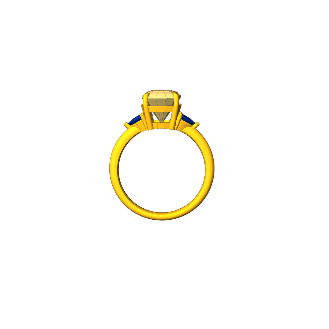 Custom Listing - Moissanite and Sapphire Yellow Gold Claw Set Ring