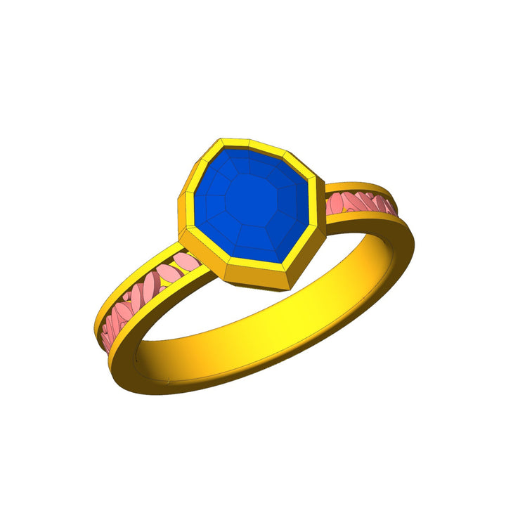 Custom Listing - Blue Sapphire Shield Leaf Bezel Ring