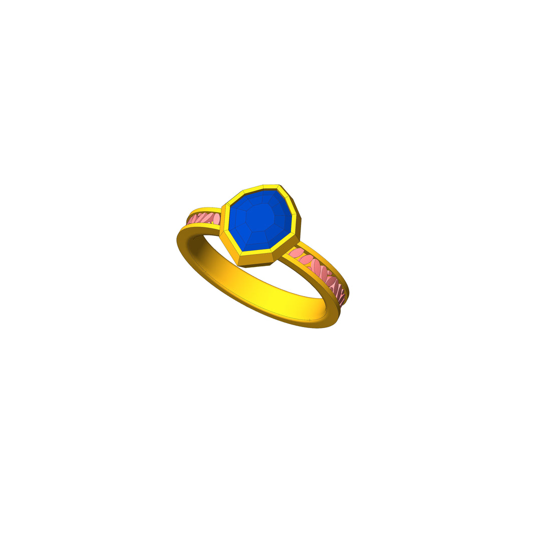 Custom Listing - Blue Sapphire Shield Leaf Bezel Ring