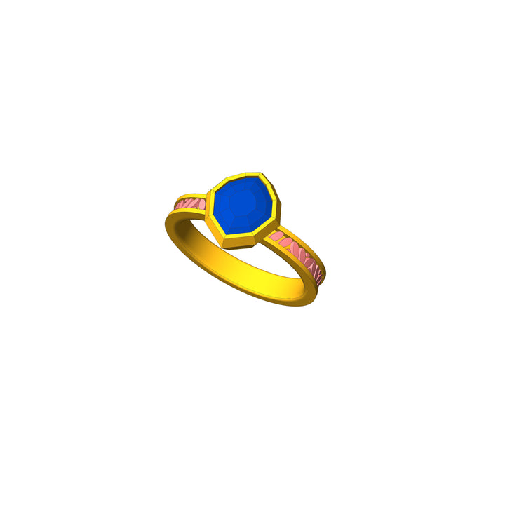 Custom Listing - Blue Sapphire Shield Leaf Bezel Ring