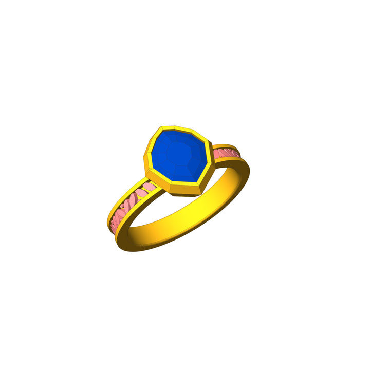 Custom Listing - Blue Sapphire Shield Leaf Bezel Ring