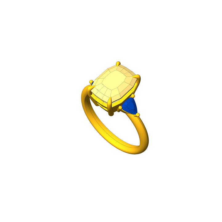 Custom Listing - Moissanite and Sapphire Yellow Gold Claw Set Ring