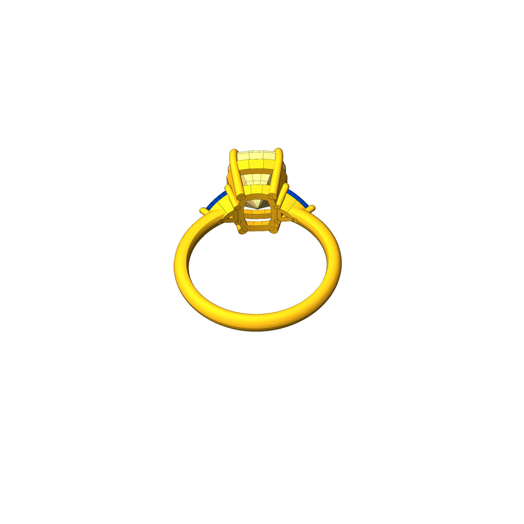 Custom Listing - Moissanite and Sapphire Yellow Gold Claw Set Ring