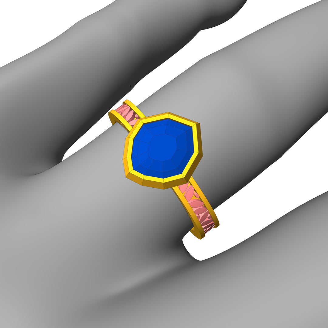Custom Listing - Blue Sapphire Shield Leaf Bezel Ring