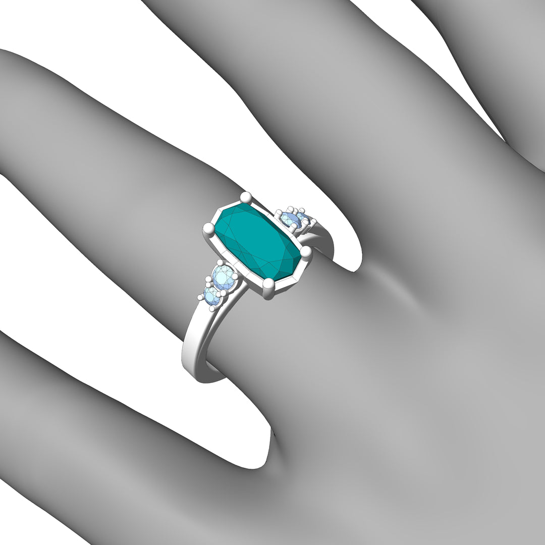 Custom Listing - 5 Gem Multi Prong Ring White Gold Render/Mockup