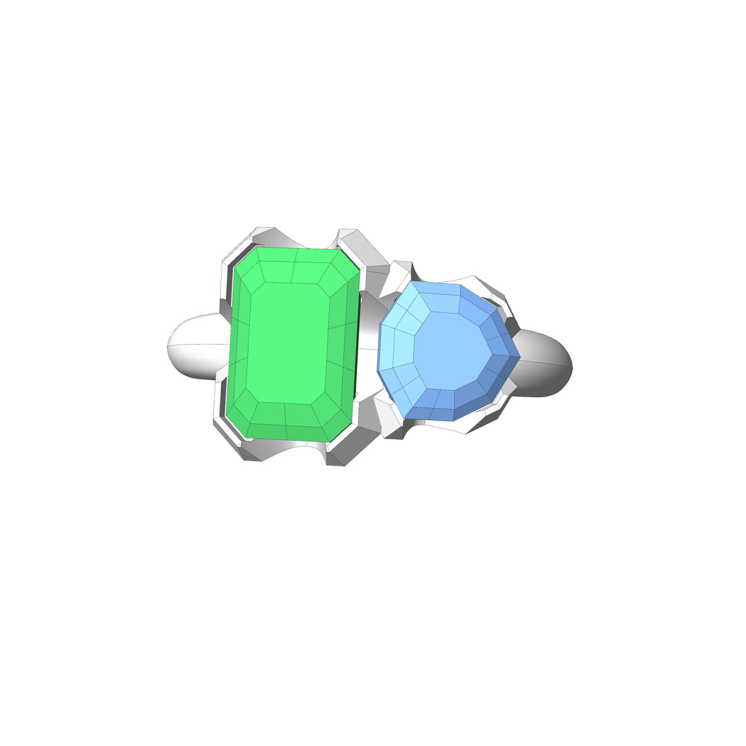 Custom Listing - Toi et Moi Green Tourmaline & Blue Zircon Ring